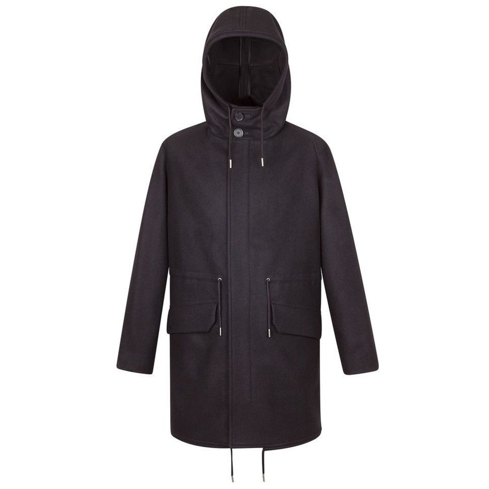 Sandro Paris Parka Hooded Wool Coat Men's S Black Trench  $995